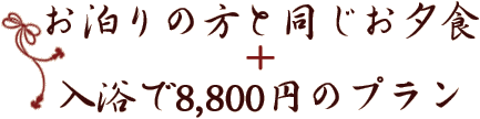 お泊りの方と同じお夕食+入浴で8,800円のプラン